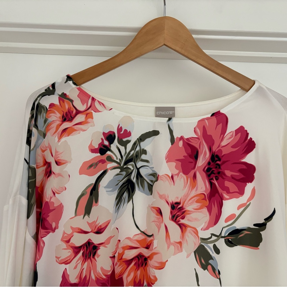 Chico’s Floral Long Sleeve Top XL/3 - Picture 5 of 9